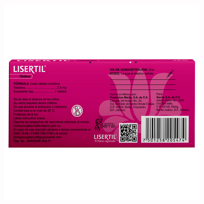 Lisertil Tibolona 2.5 Mg 30 Tabletas