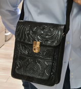 Bolsa Crossbody De Piel Grabado Mediana