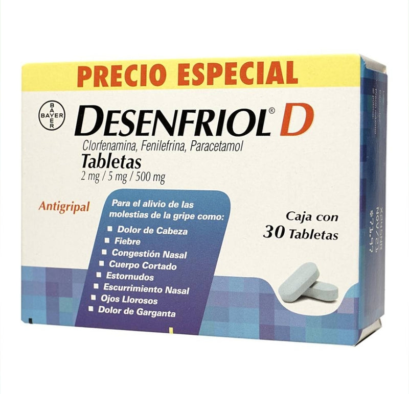 Desenfriol
Paracetamol 500 mg Antigripal
30 Tabletas
