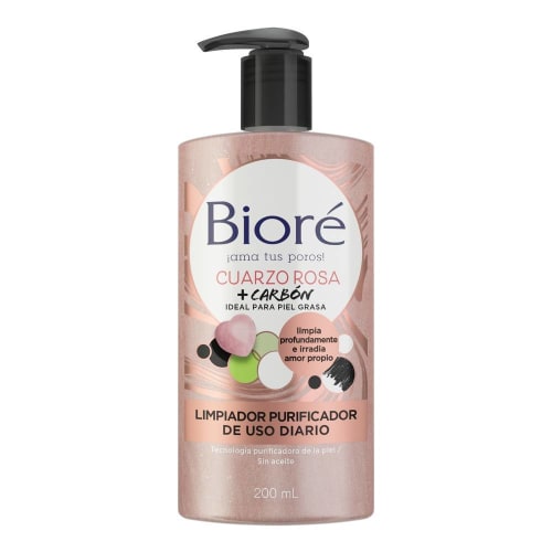 Biore Limpiador purificador Bioré de uso diario cuarzo rosa y carbón 200 ml